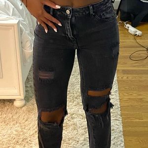 PACSUN black distressed straight leg mom jean